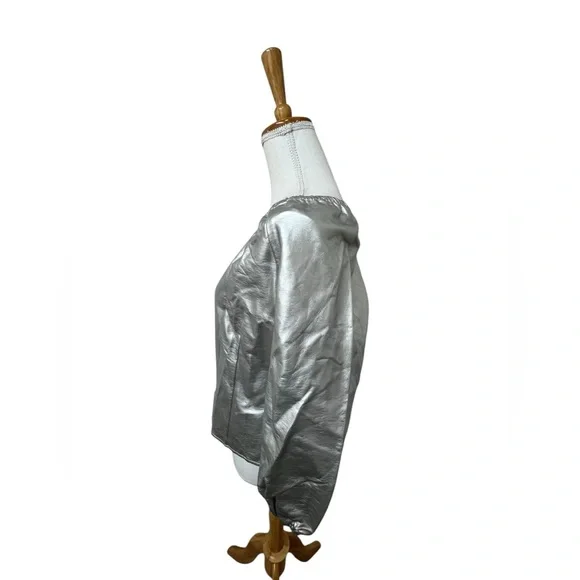 INC INTERNATIONAL CONCEPTS TOP WOMENS SIZE SMALL SILVER METALLIC ONE SHOULDER - Picture 3 of 16